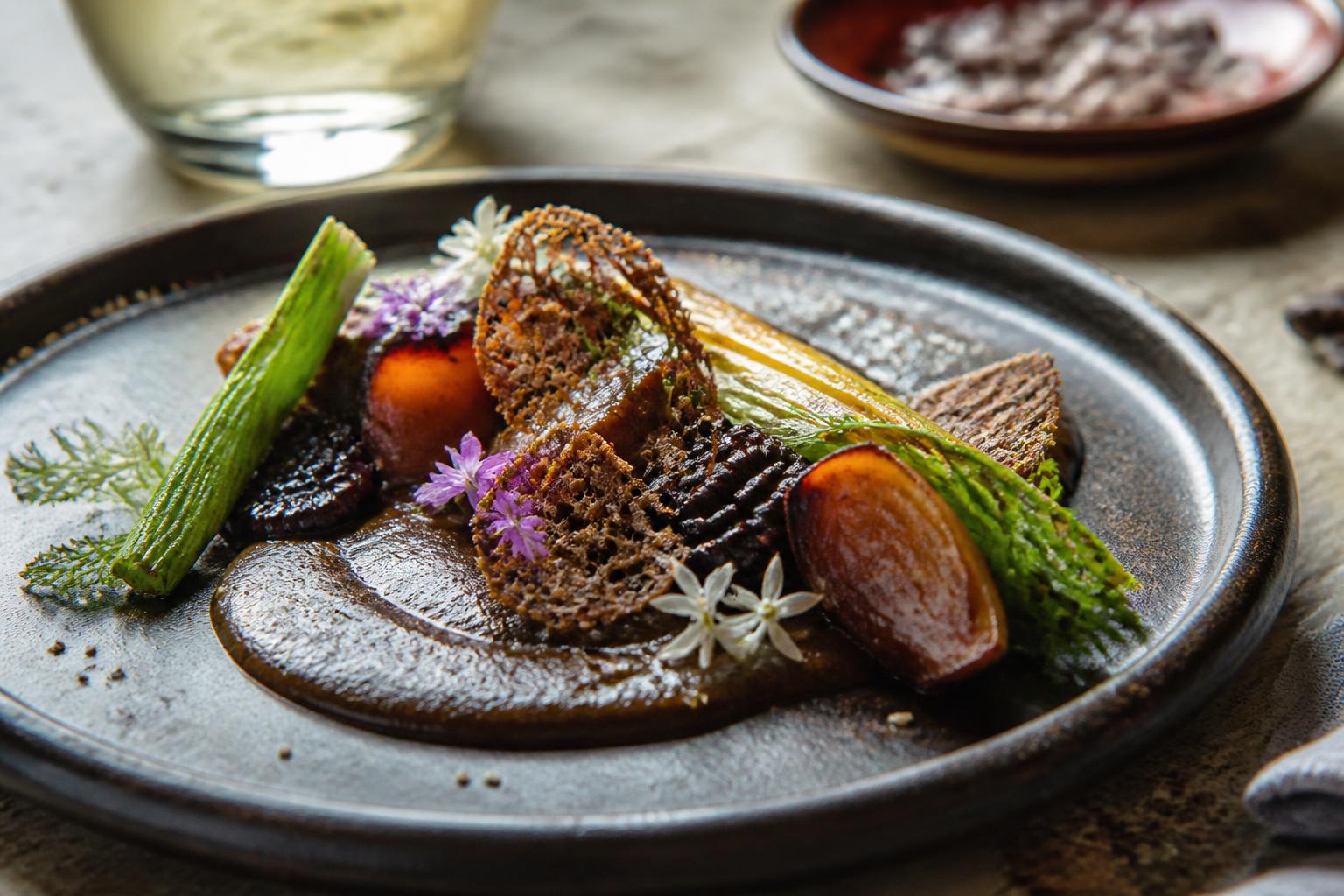 Plato de mole y vegetales de temporada
